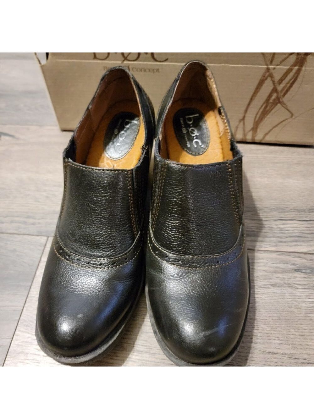 B.o.c Sorla Block Heel Black Pebble Leather Slip on Stretch Ankle Booties. - Picture 3 of 6